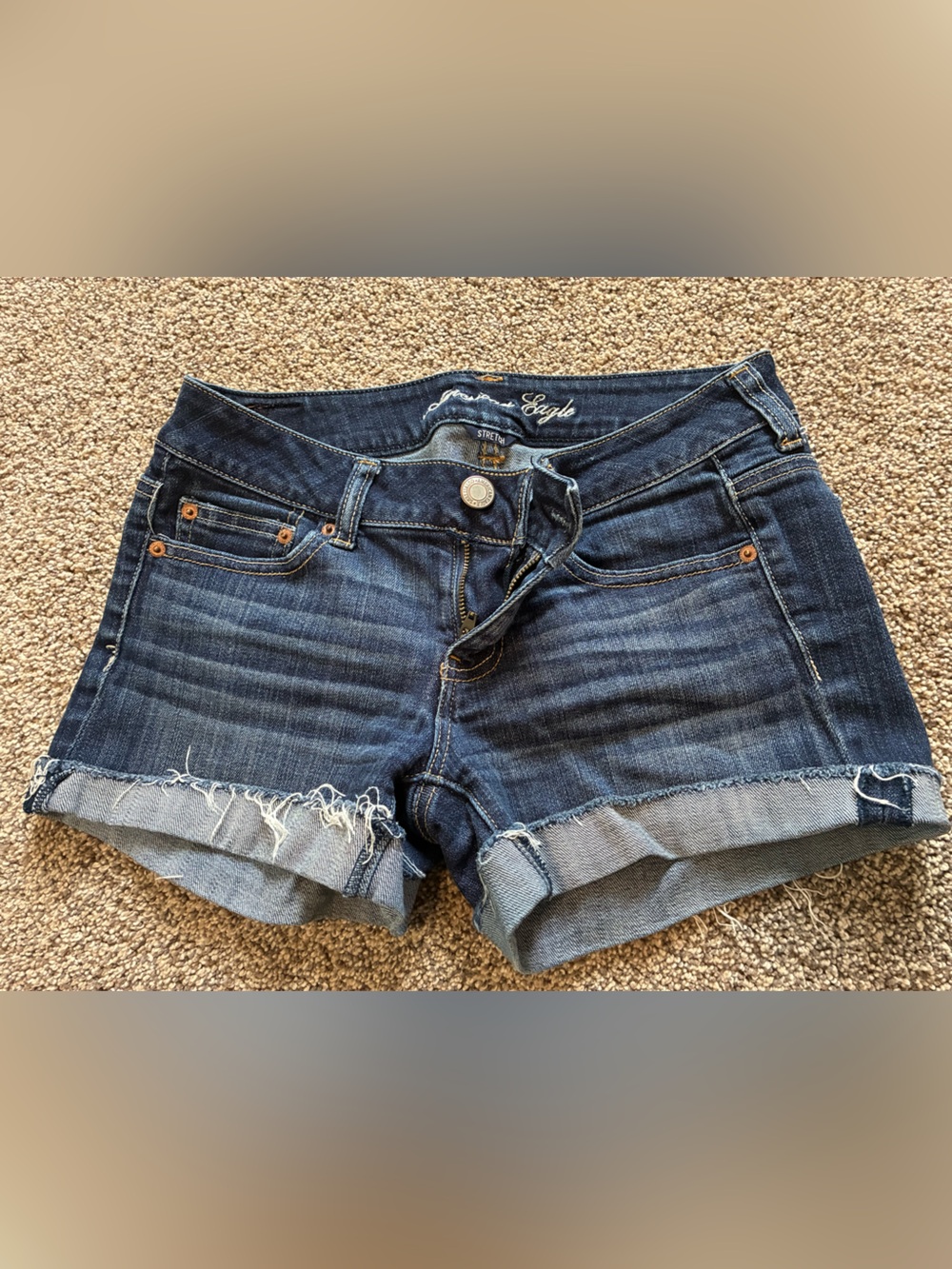 American Eagle - Dark Wash Rolled Hem Denim Shorts